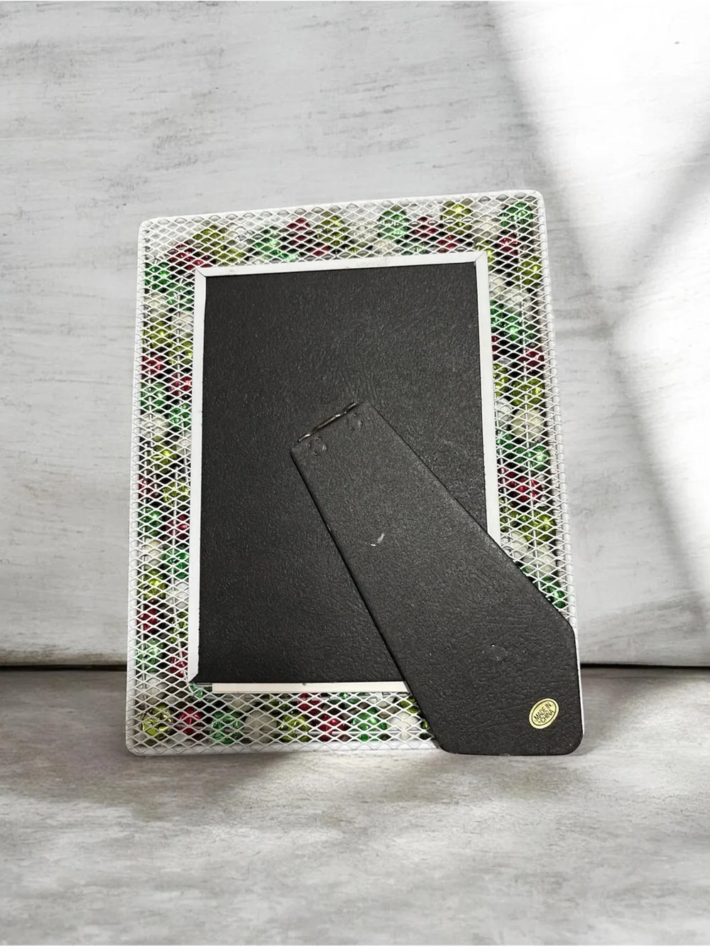 Unique Vintage Red Green White Beaded Holiday Picture Frame